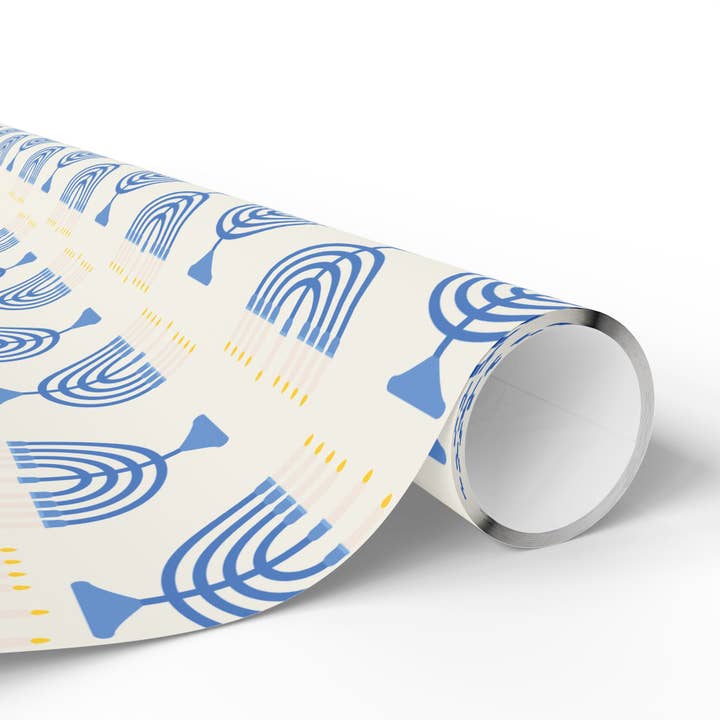 Lokipawz - Wholesale Flat Wrap - Hanukkah Menorah Wrapping Paper3