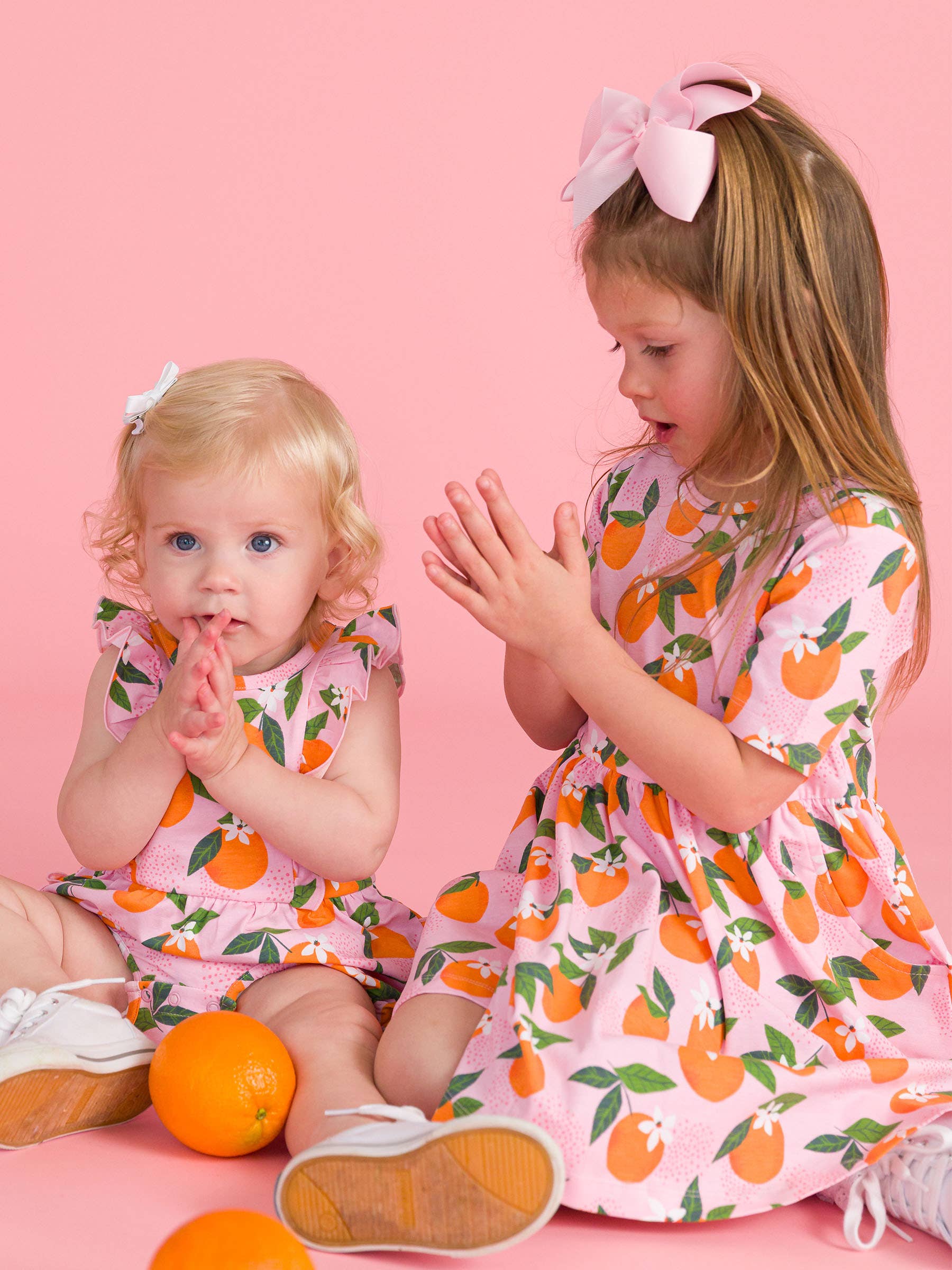 Pink Baby Girls Orange You The Sweetest Tank Waterfall Romper for wholesale on Faire2
