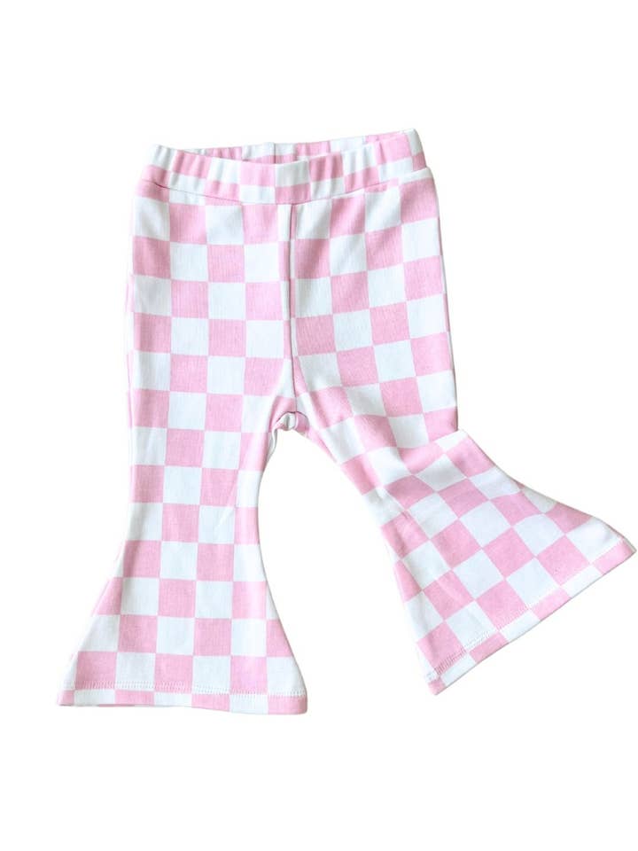 Lucky Panda Kids - Wholesale Pants - Baby - Checkered Flare Pants | Pink