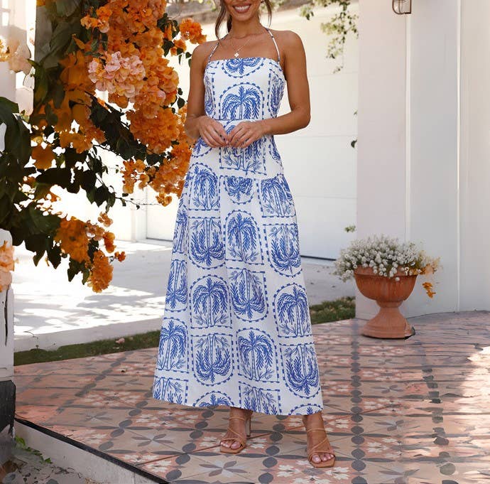 HIDDENBRAND - Wholesale Dress - Women's - Casual floral halter Beach Hawaiian vacation dress1