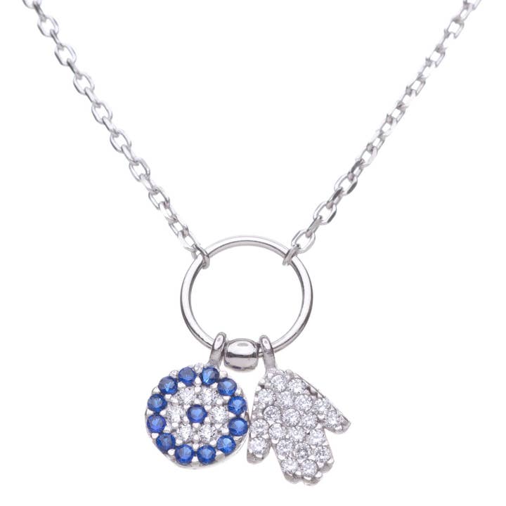 Conjunto de colar Hamsa e Olho Maligno em Prata Esterlina por atacado de ALEF BET JEWELRY