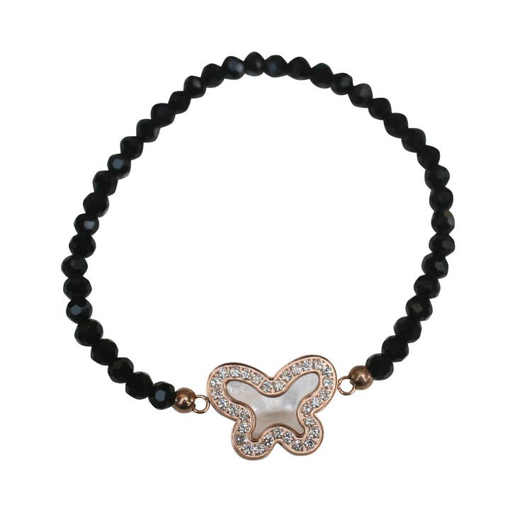 Bracelet extensible avec breloque papillon en nacre .:655B26 pour la vente par Zirconmania Wholesale Fashion Jewelry