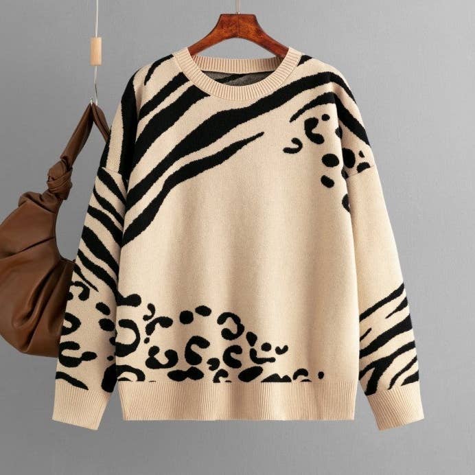 ShieldChic - Wholesale Knit Sweater - Women's - Leopard Print Long Sleeve Crew Neck Loose Sweater10