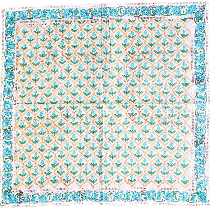 Aqua Lattice Blossom - Bandana en coton imprimé à la main (KK1545) pour la vente par White Lotus Fashions