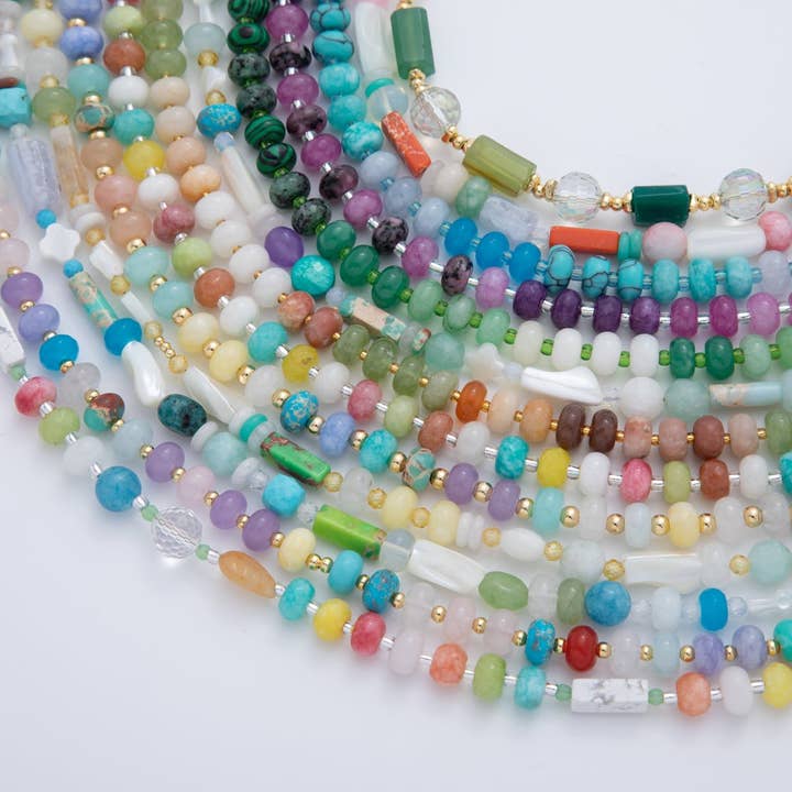 18K Gold Filled Splashed Earth & Sky Toned Color Colorful Gemstone Beaded Necklace 17.3 Inch with Extender | WA3302 - WA3315 for wholesale by Aim Eternal