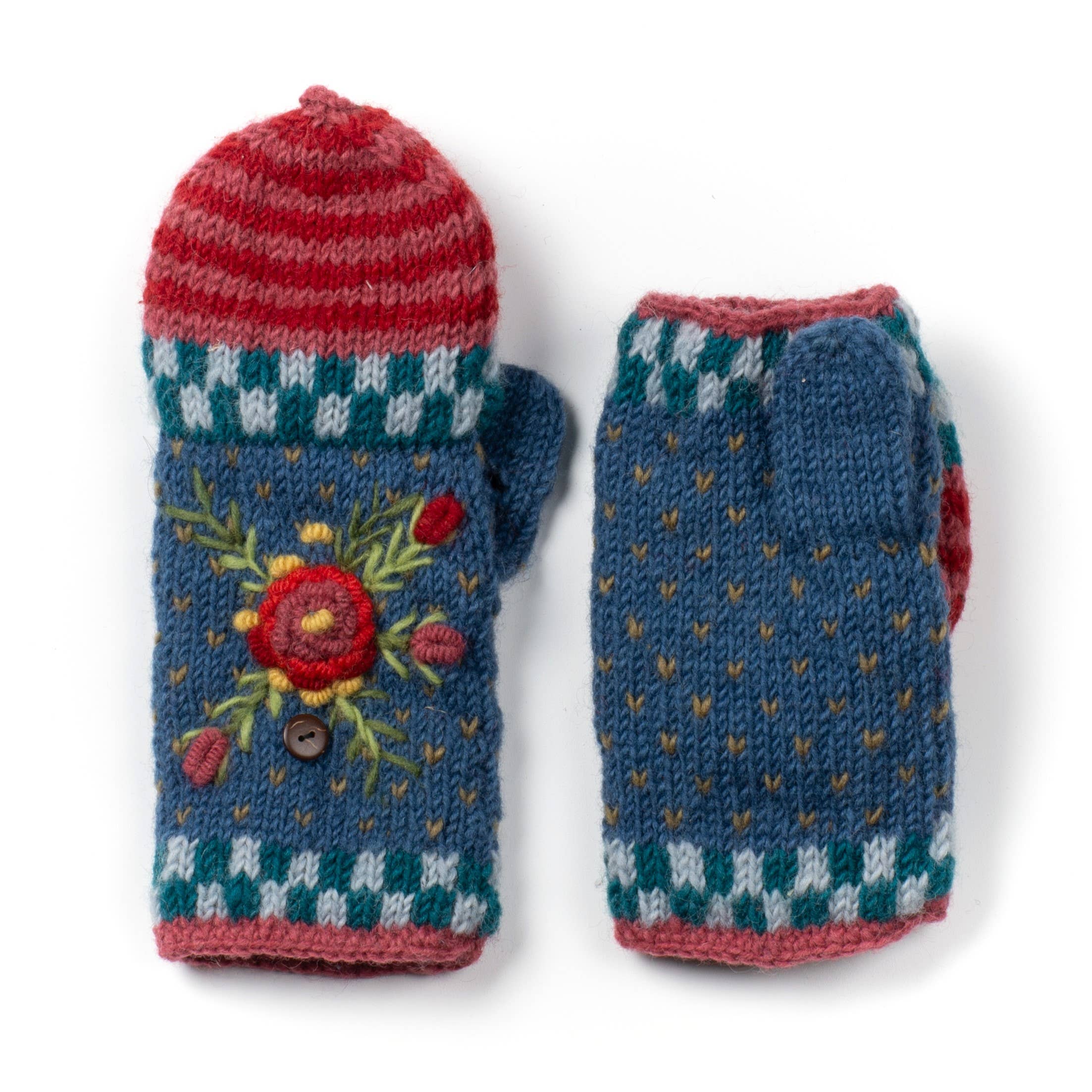 Lost Horizons Canada - Vente Moufles – femme - Moufles à rabat en laine brodée florale Aubrey | Chauffe-mains5