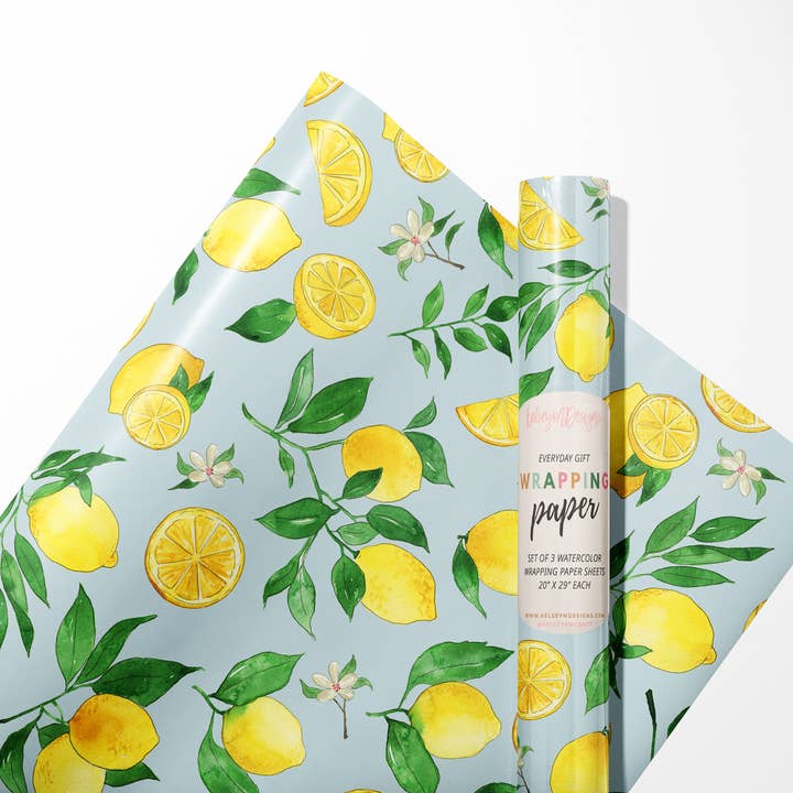 KelseyMDesigns – Großhandel Geschenkpapierrolle – Zitronen Geschenkpapier - 3-Blatt-Rolle1