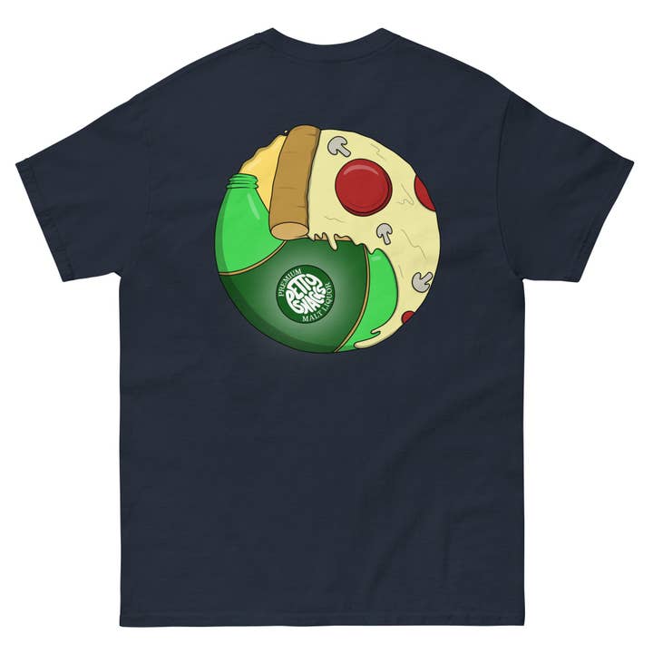 Petty Snacks - Wholesale Screen Printed T-Shirt - Unisex - Pizza & Beer Symbol T Shirt3