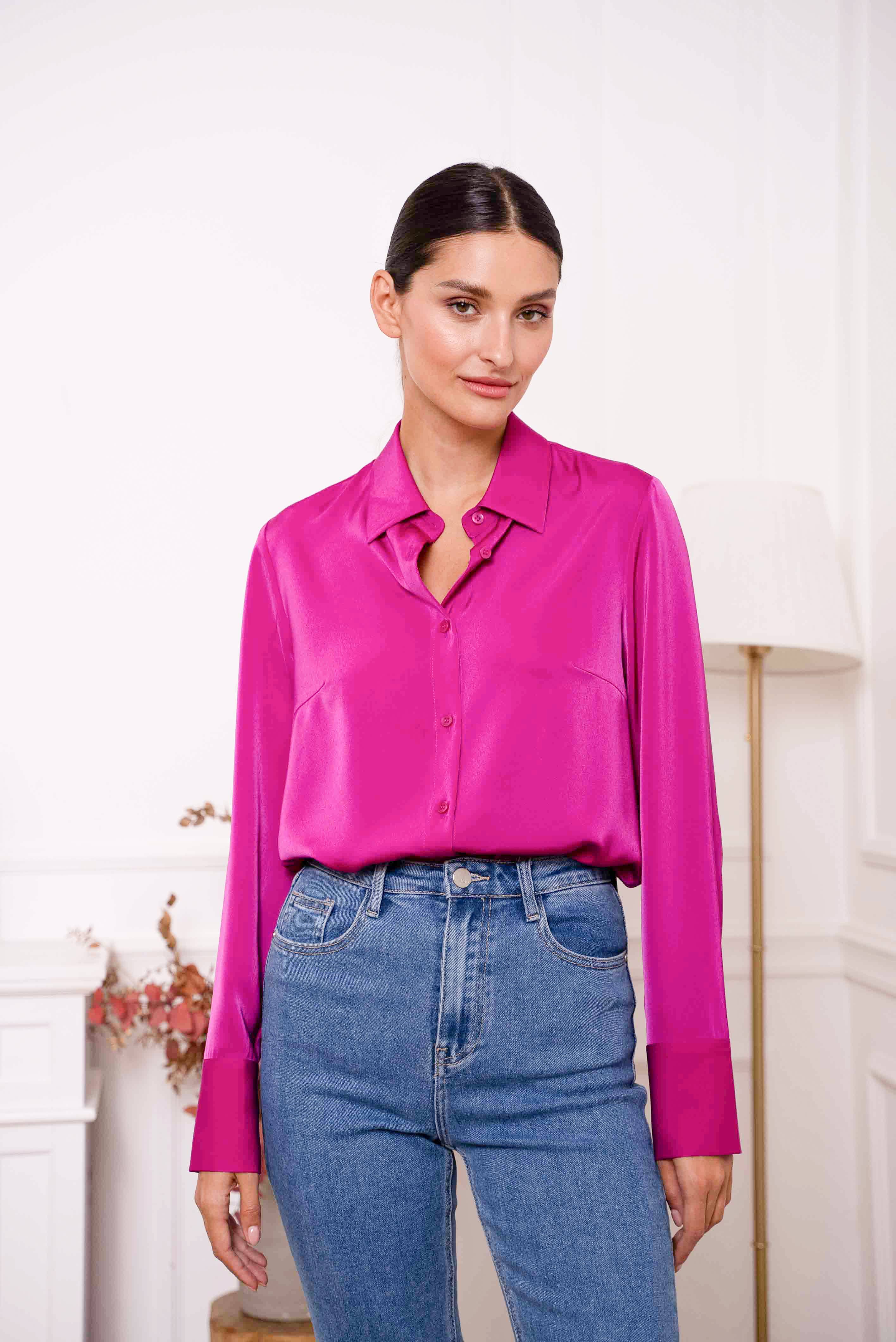 Attentif Paris - Wholesale Button Down Shirt - Women's - Satin shirt with classic notched collar22