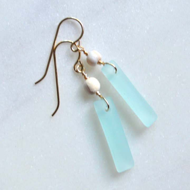 Mini Frosted Glass Rectangle Earrings for wholesale by Salty But Sweet