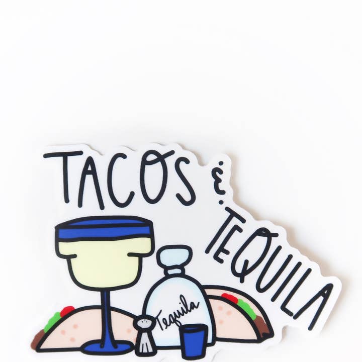 Autocollant en vinyle étanche Tacos et Tequila, résistant au lave-vaisselle pour la vente par Pretty Peacock Paperie - Women's Empowerment