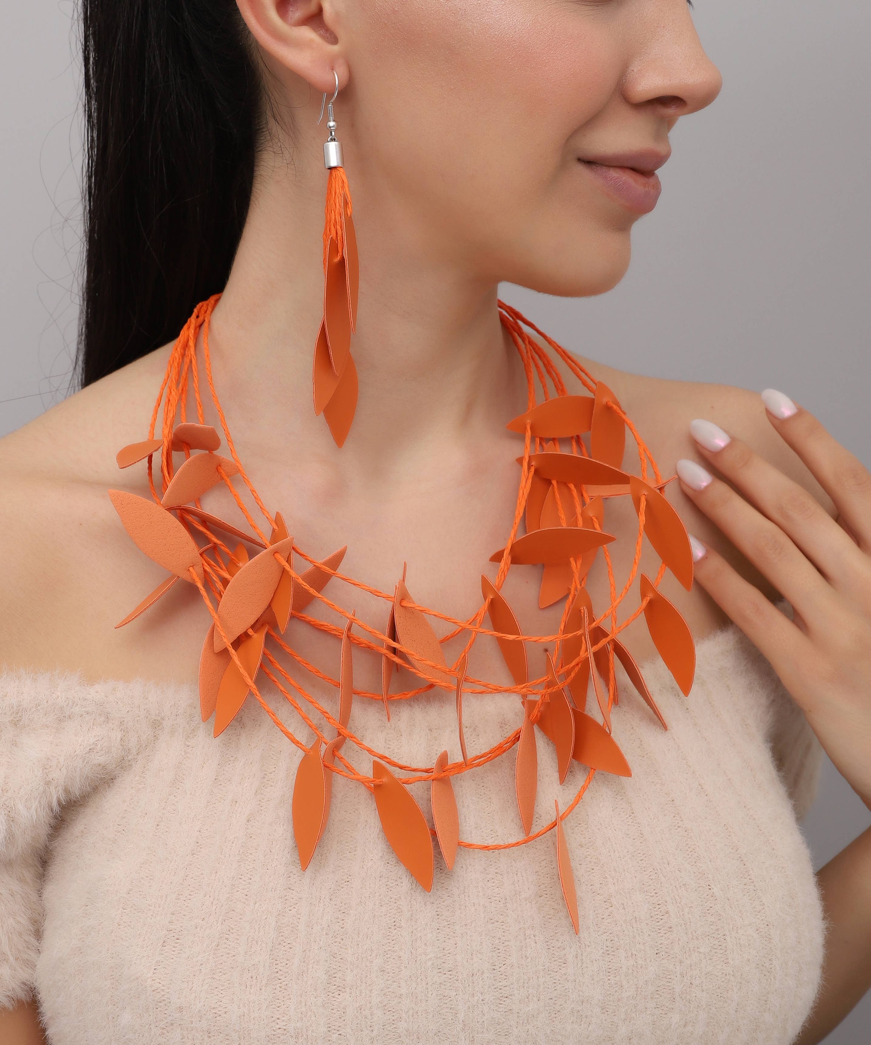 AVENS - Wholesale Jewelry Set - Handmade special design leather leaf jewelry set11