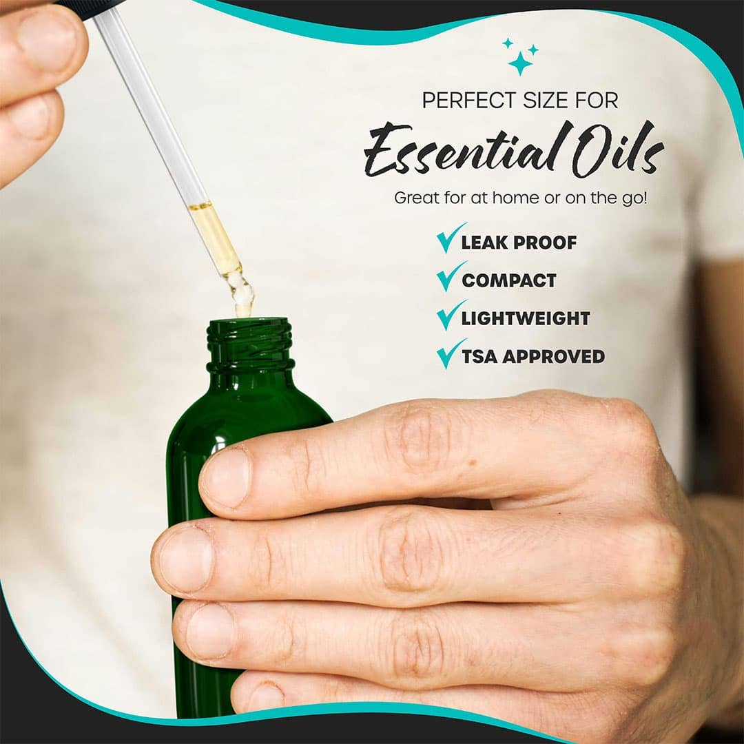 Nevlers – Engroshandel Rejseflaske og beholder – Nevlers 2 oz grøn glasflaske med pipette (sæt med 24) | Inkluderer krympefolie, flaskebørste, tragt, marker og etiketter3