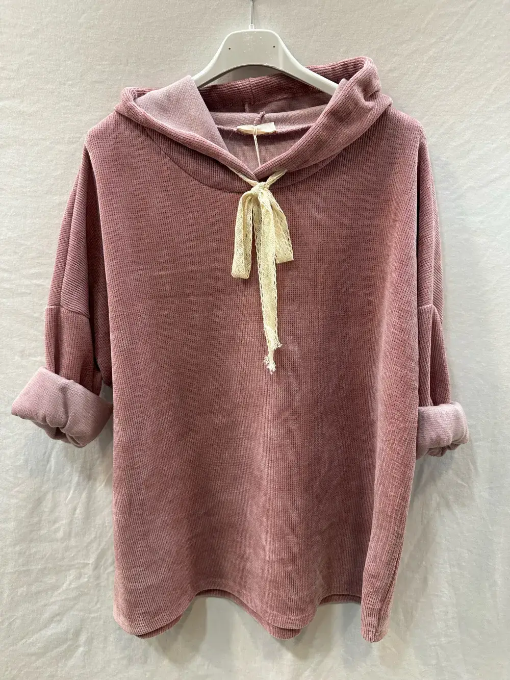 Mimi & Gogo – Engroshandel Hoodie – Kvinder – Velourhættetrøje med blonder og snøre10