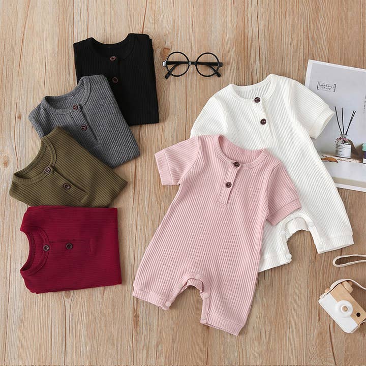 PatPat - Wholesale Jumpsuit - Baby - Baby Boy/Girl Cotton Ribbed Short-sleeve Button Up Romper