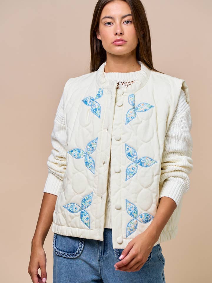ILT4514 Floral Patch Quilted Puffer Vest for wholesale by Lalavon