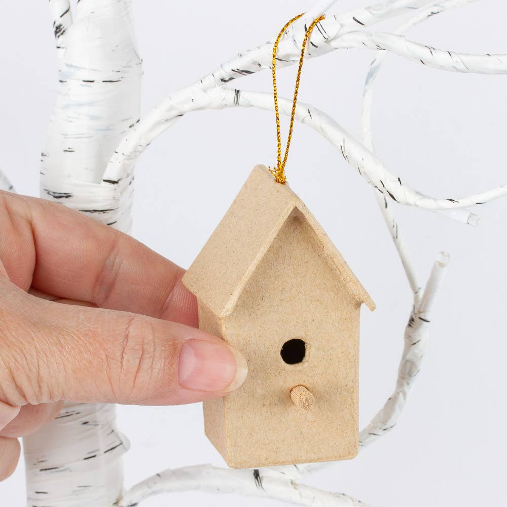 Factory Direct Craft - Wholesale Paper Mache - Premade Mini Paper Mache Birdhouse Ornament  - Select Shape5