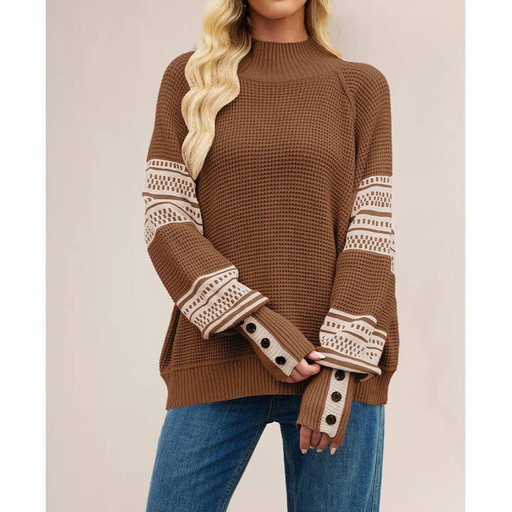 UNISHE - Wholesale Knit Sweater - Women's - Knitted Contrast Half Turtleneck Pullover Sweater SF132
