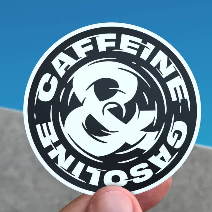 Koffein och bensin vinylklistermärke för wholesale av Flow State Supply Co.