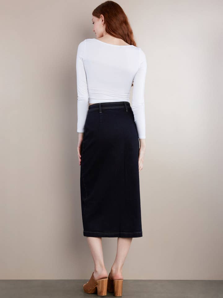 Onyx Wash Tab Pocket Button Front Skirt for wholesale on Faire