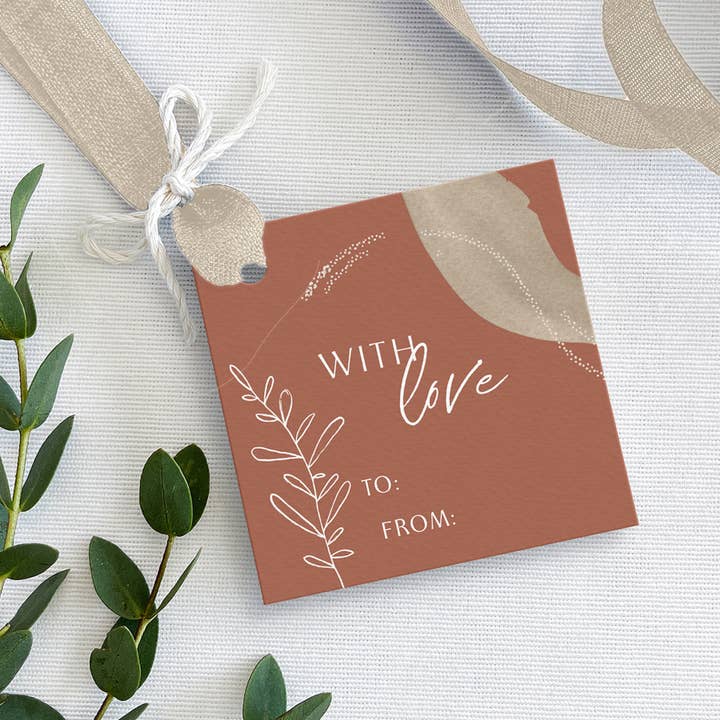 With Love - Abstract Terracotta Square Hang Tags Set for wholesale by Crafty Paper Co.