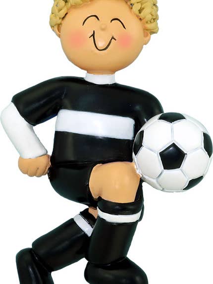 Soccer, Child: White Uniform, Male Blonde for wholesale by Ornament Central