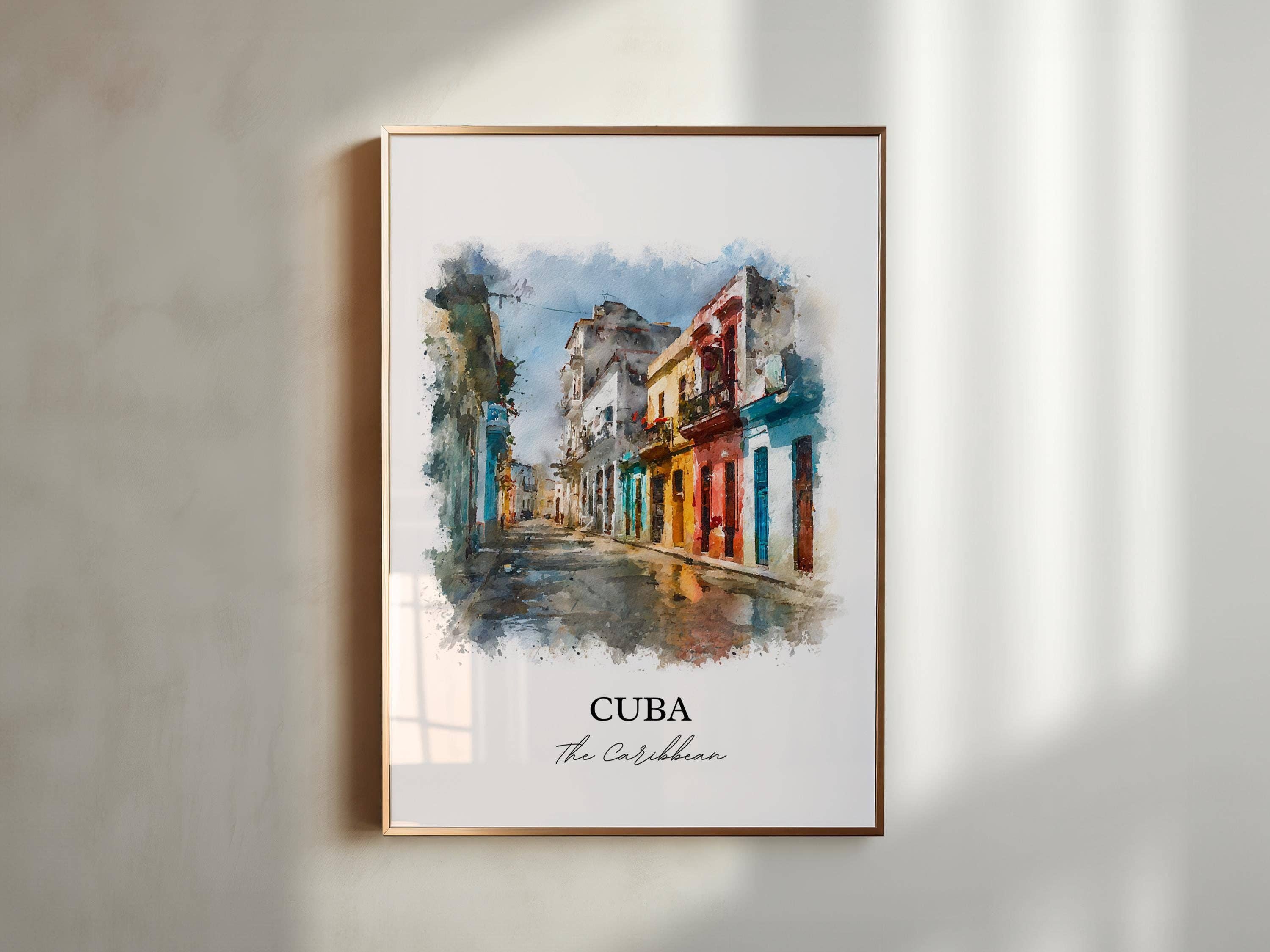 Premium Travel Art - Wholesale Art Print - Cuba Wall Art, Cuba Print, Cuba Watercolor Art, Cuba Country Gift, Travel Print, Travel Poster, Housewarming Gift3
