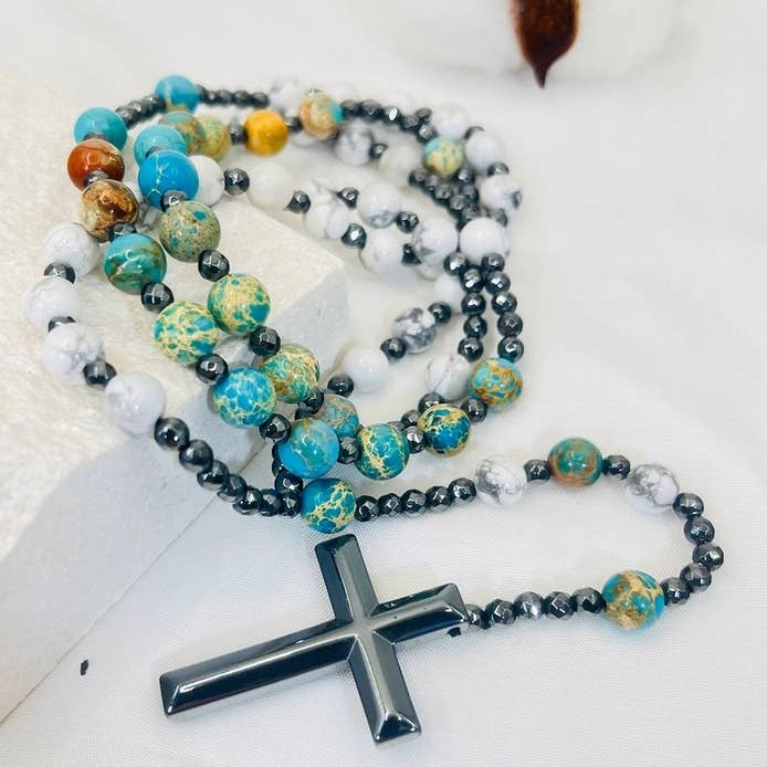 GemMeet - Wholesale Prayer Beads Necklace - Cross Catholic Stone Rosary Necklace 20