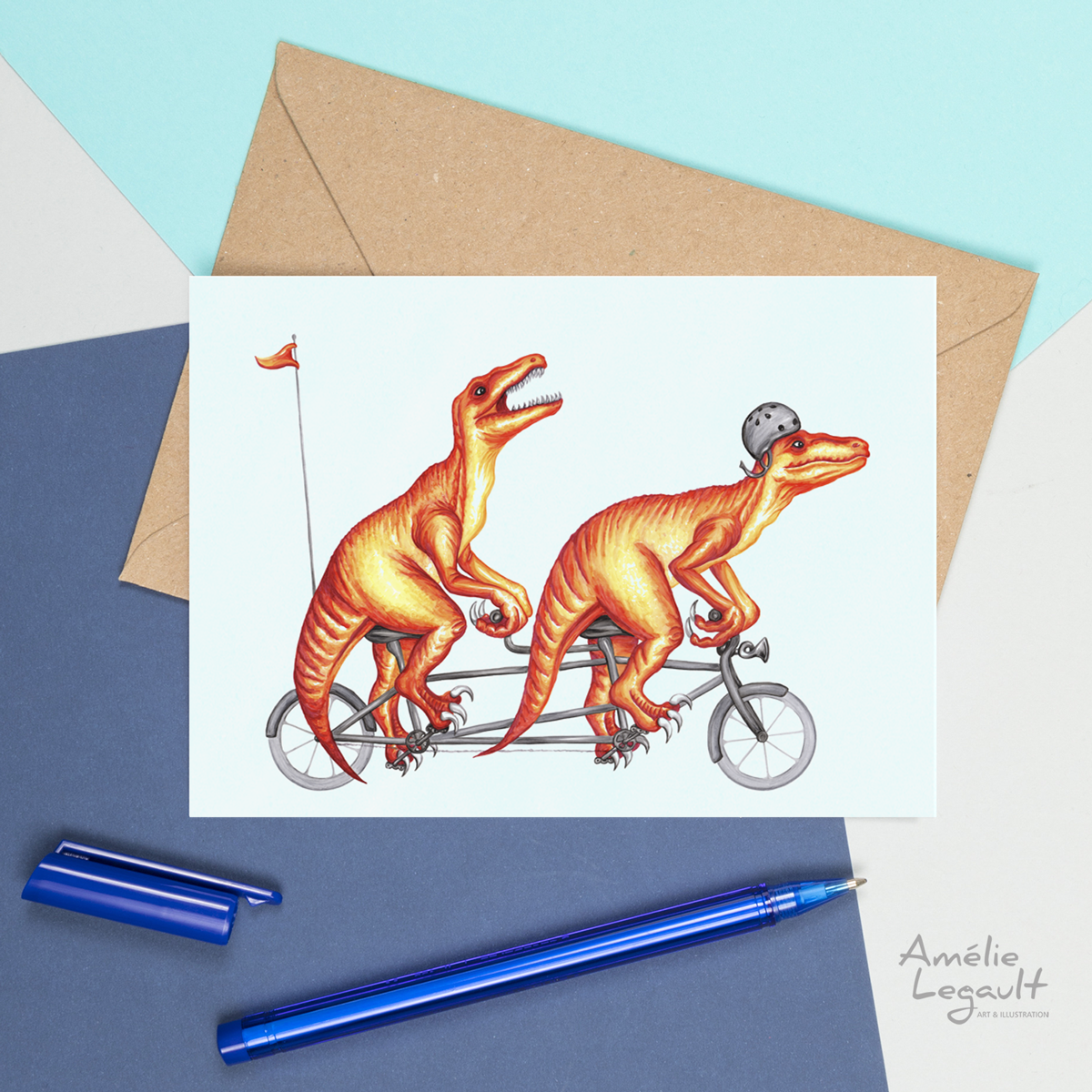 Sardines Studio - Wholesale Art Print - Velociraptors Riding a Tandem Bike Art Print4