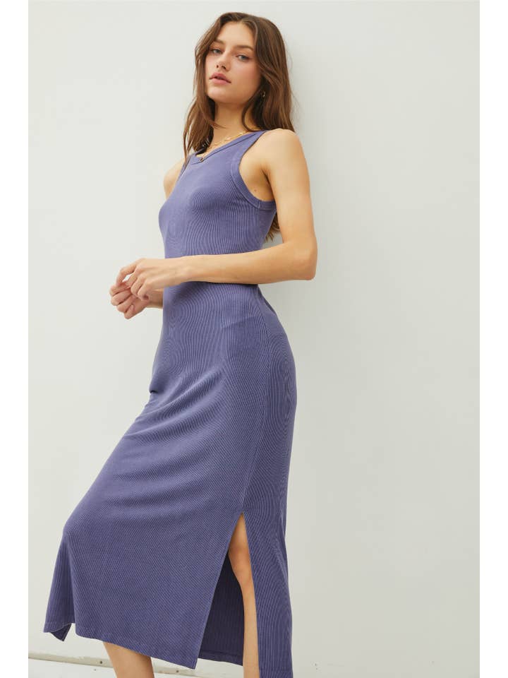 Be Cool - Wholesale Dress - Women's - RIBBED KNIT SIDE SLIT SLEEVELESS TANK MIDI DRESS20