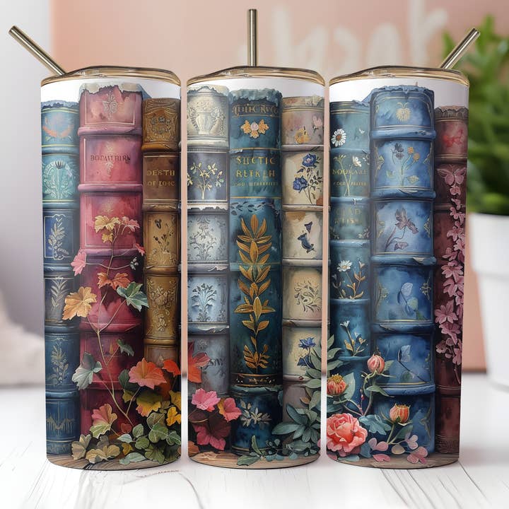 Floral Books 20oz Skinny Tumbler for wholesale by Dogwood Graphics & Design