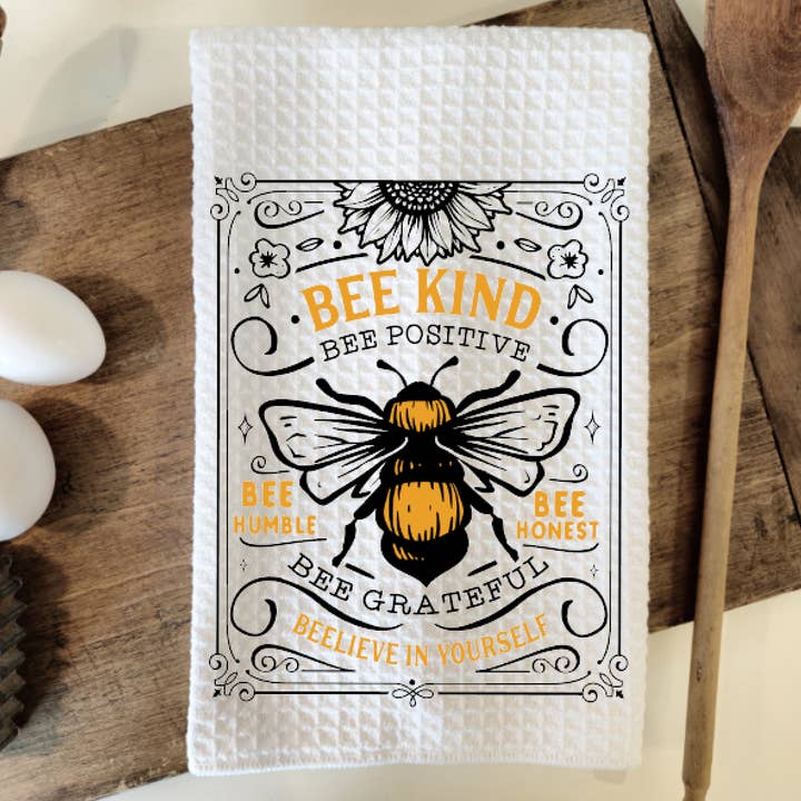 Essuie-tout en nid d'abeille "Bee Kind Bumble Bee" pour la vente par Prairie Chicken Sticker Shop & Gifts
