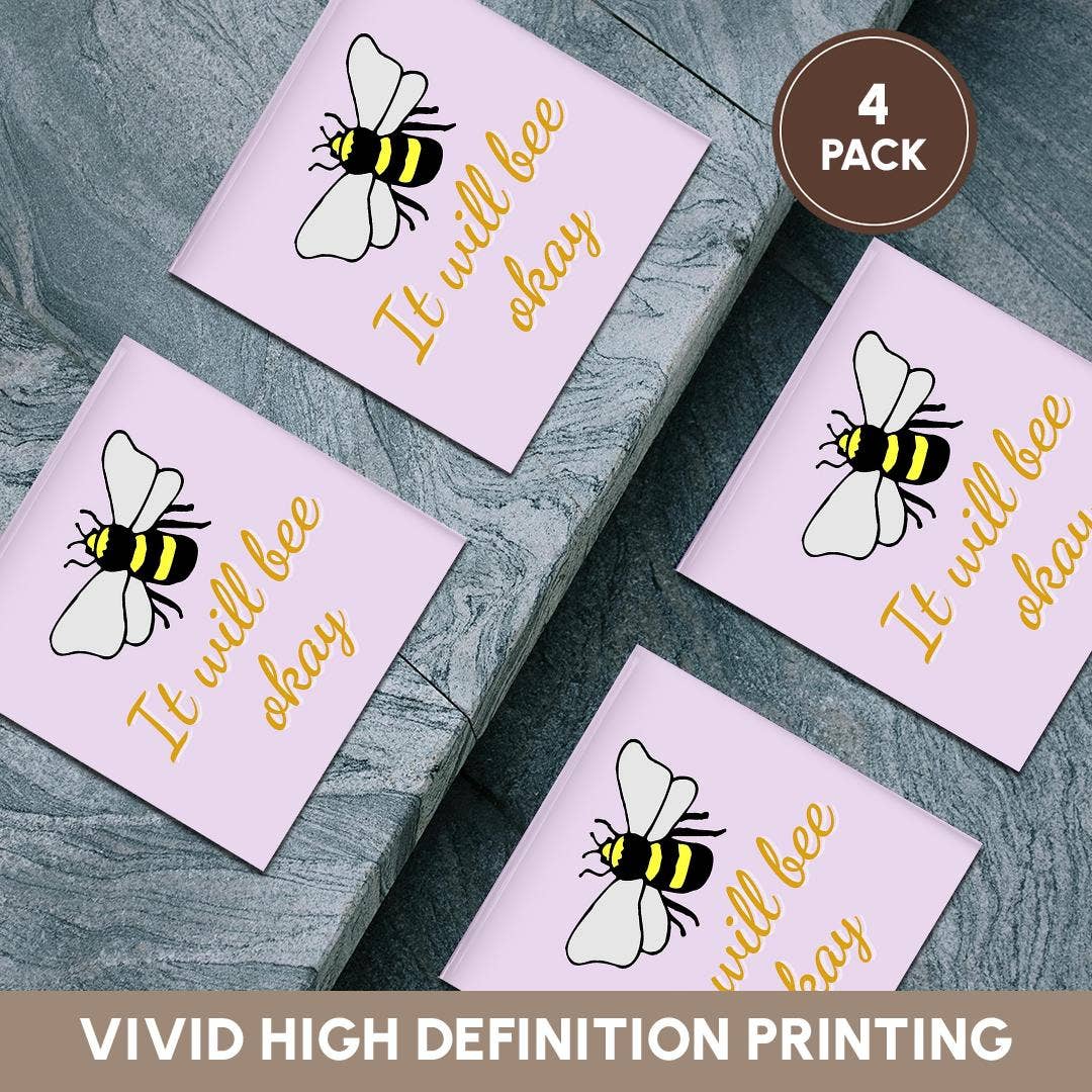 3dRose - Wholesale Coasters - 3dRose, Image of Bee with Text of It will Bee Okay, Coaster5
