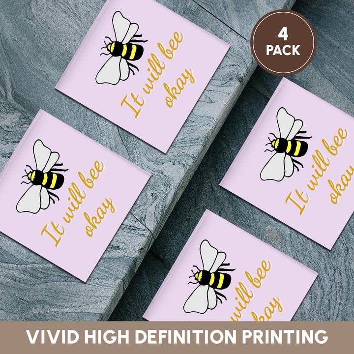 3dRose - Wholesale Coasters - 3dRose, Image of Bee with Text of It will Bee Okay, Coaster5