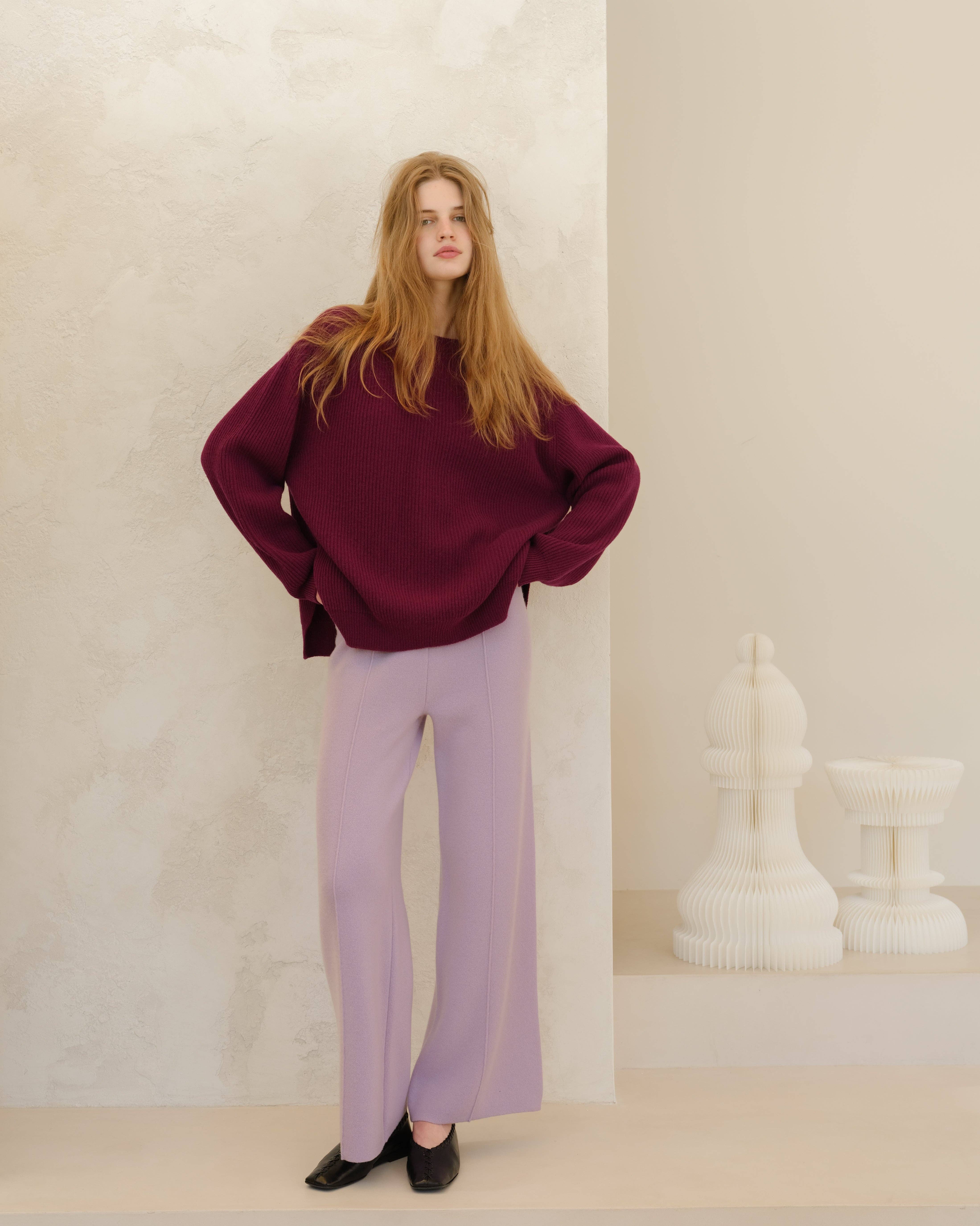 Lèmme - Wholesale Knit Sweater - Women's - Cashmere Mix Crewneck Ribbed Sweater with Lateral Slits5