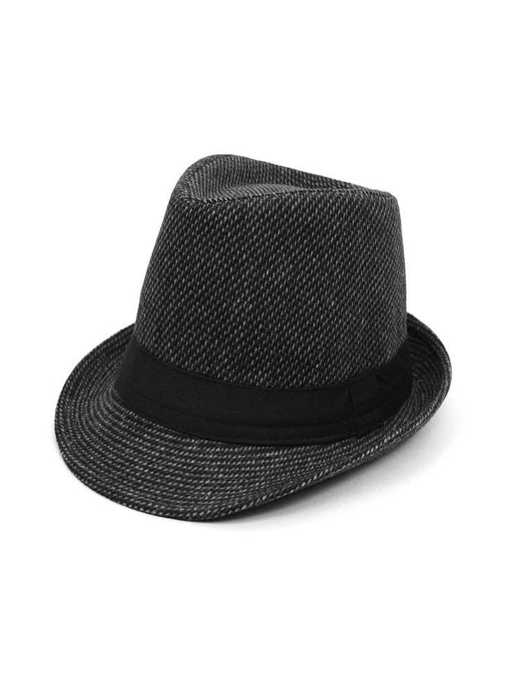 Wholesale Fall/Winter Black Trilby Fedora Hat with Gray Dots