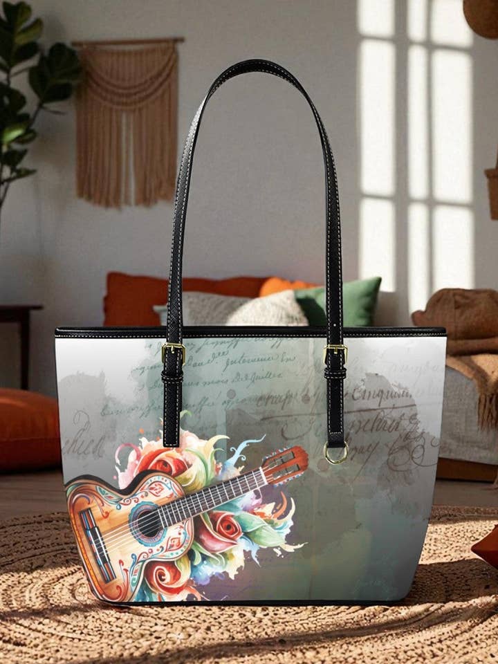 Josefine Boho Floral Guitar Tote Bag vegan Leather Tote Bag for wholesale by DTrendy shop