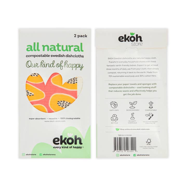 EKOH - Wholesale Dishcloth - Swedish Dishcloth Set of 2 Papaya & Lemons Print3