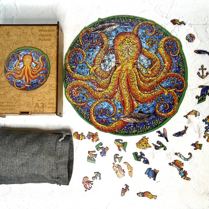 Wood Jigsaw Puzzle "Octopus" - L Size 200 pcs for wholesale by Max Woody™