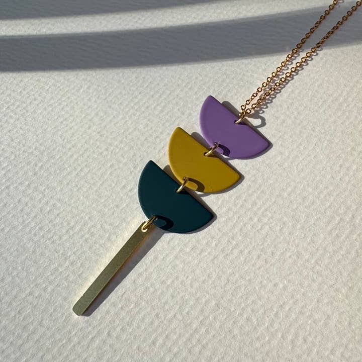 Colour + Brass Triple Semi Circle Pendant Necklace for wholesale by Copper Bee