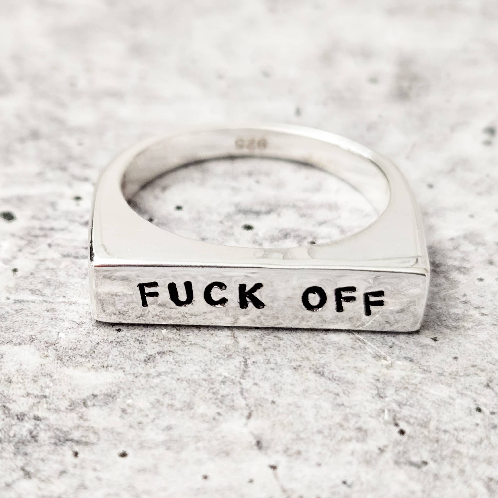 Salt and Sparkle – wholesale Band/stacked ring – FUCK OFF Gold or Silver 90's Style Flat Top Ring8