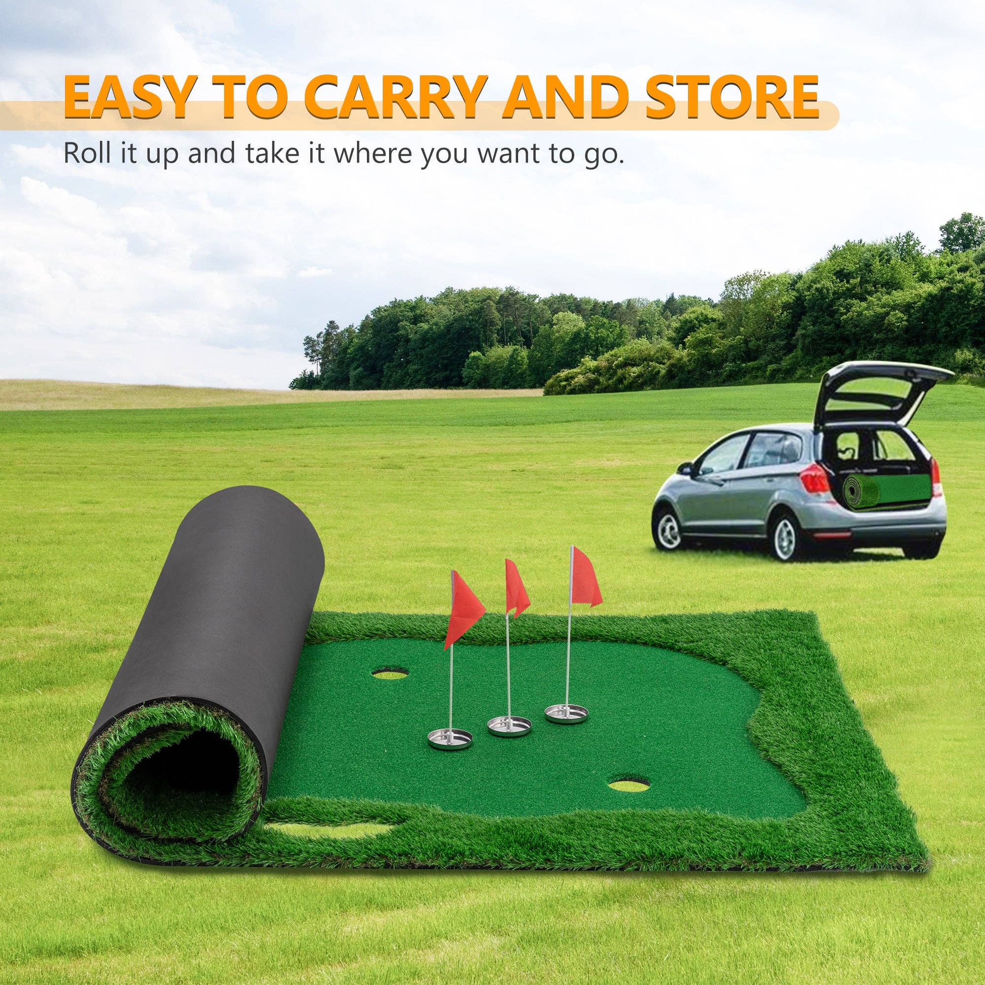 39F Inc. - Vente Accessoires de sport - Tapis de putting de golf 10x5FT avec 3 trous et drapeaux pour l'extérieur1