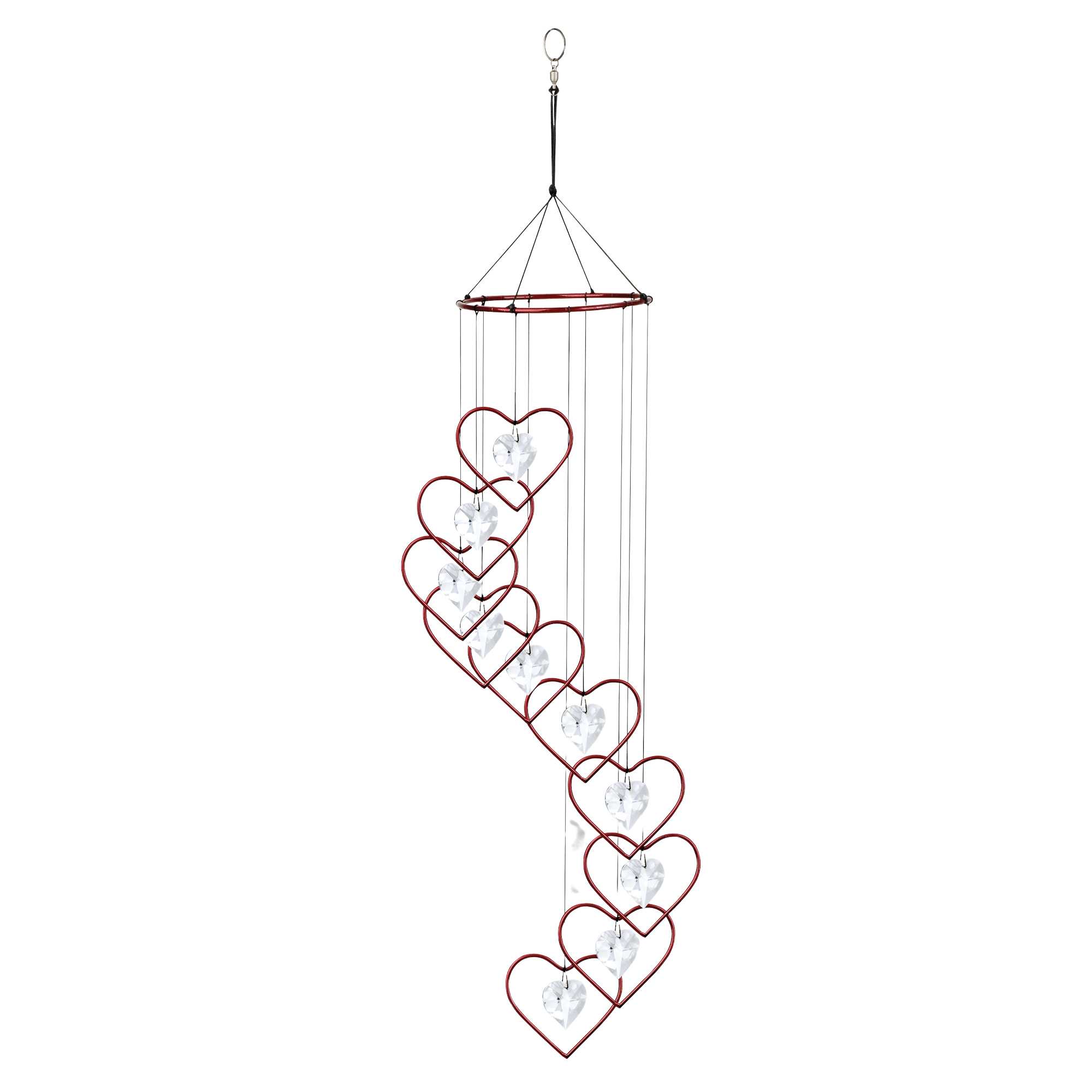 GeoCentral - Wholesale Wind Chime - Red Crystal Heart Spiral Suncatcher Wind Chime - 36"1