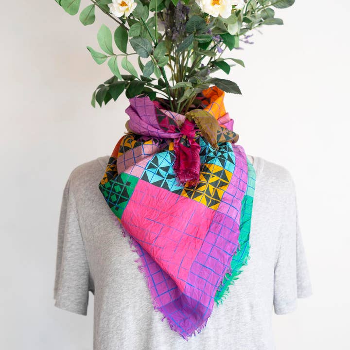 Made Wherever I Am - Wholesale Scarf - Unisex - Autumn on the Plains Patchwork - Pure Silk Wild Rag Scarf