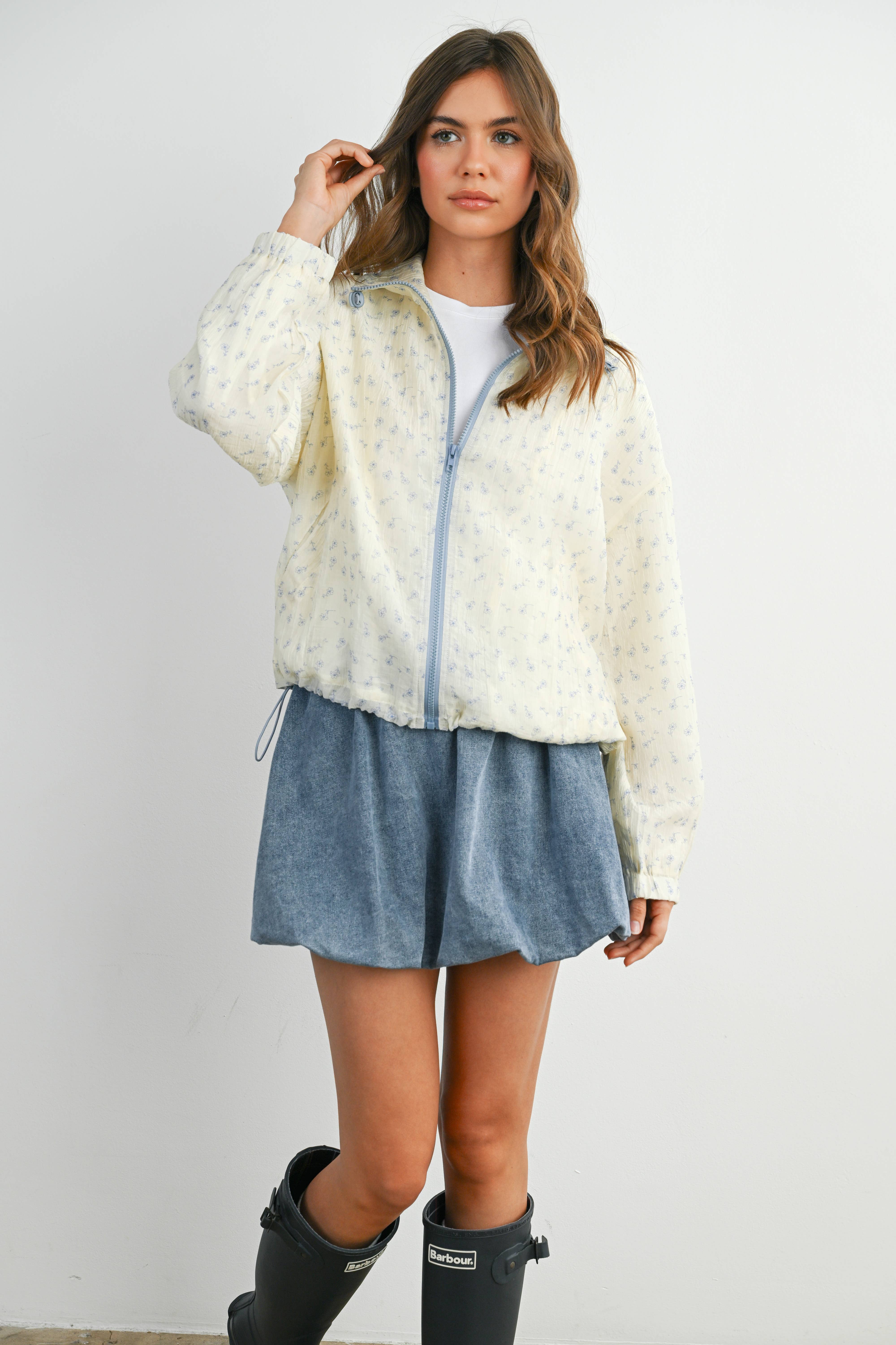 BUTTERMELON - Wholesale Jacket - Women's - Floral Zip-Up Collared Jacket - BMJ788211