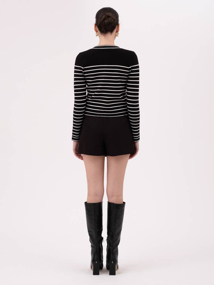 BLACK CONTRAST STRIPE ROUND NECK BUTTON DOWN CARDIGAN for wholesale on Faire