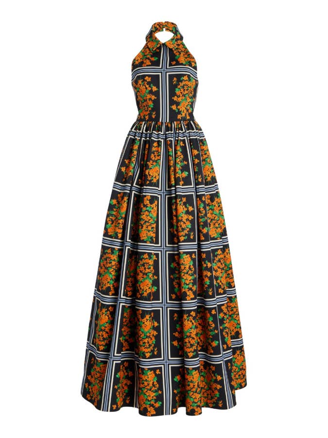 Brown Summer Sexy Backless Retro Print Halterneck Dress for wholesale on Faire