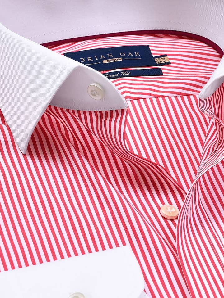 Red Striped Shirt with Contrast Collar & Cuffs for wholesale by Brian Oak Limited