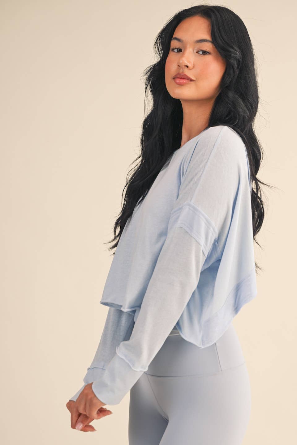 KIMBERLY C - Wholesale Athletic Top - Women's - Cotton Slub Cutout Back Long Sleeve Layering Top16