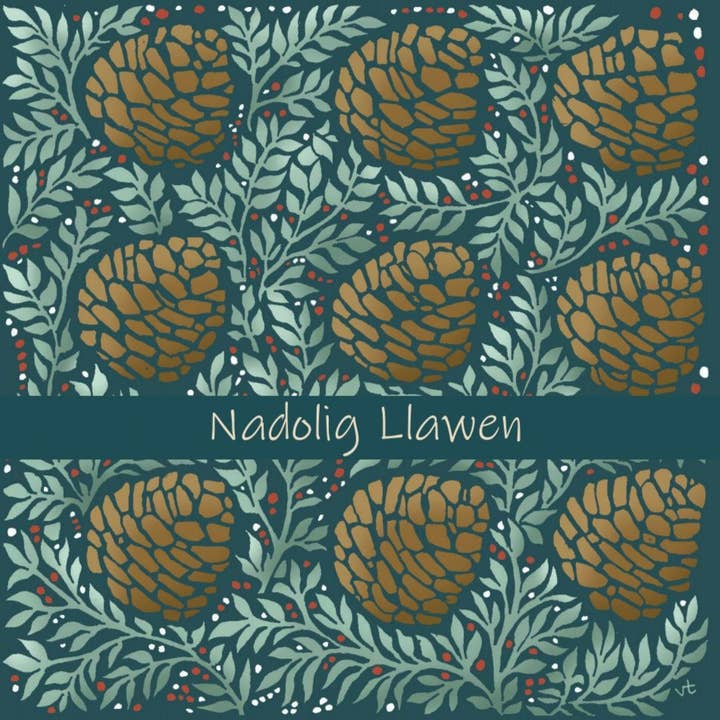 Nadolig Llawen (Frohe Weihnachten) 6er-Packung Kiefernzapfen für den Großhandel von Alff a Bet Design